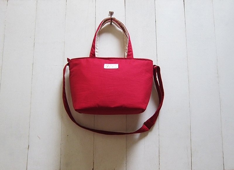 Dachshund Dog Zip Opening Tote Bag - Medium (Red + White) + Adjustable Long Strap - กระเป๋าแมสเซนเจอร์ - วัสดุอื่นๆ หลากหลายสี