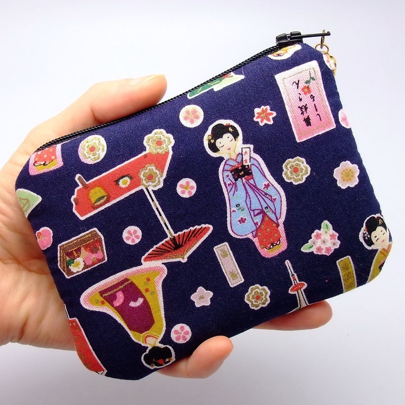 其他材質 散紙包 藍色 - 拉鍊零錢包，卡片包，鑰匙包，耳機包，小物包 (日本娃娃) (ZS-47)