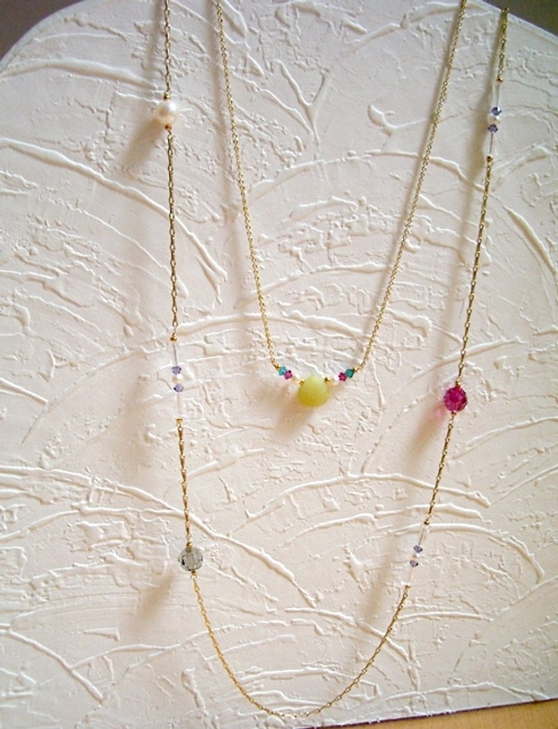 Autumn Swarovski crystal pearls long chain - สร้อยคอ - วัสดุอื่นๆ หลากหลายสี