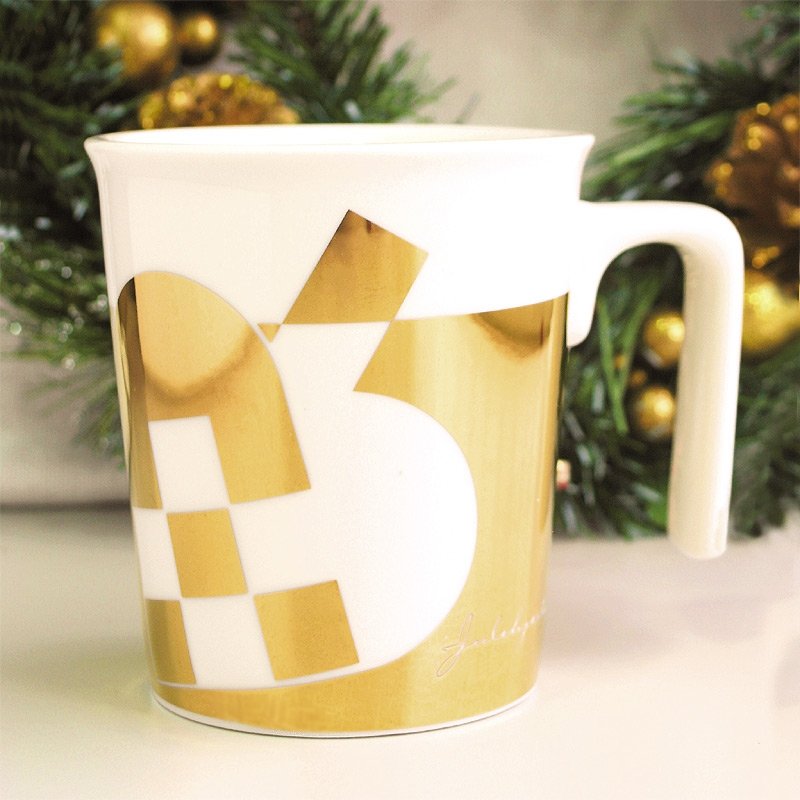 Danish Christmas gold handmade heart kiss mug (2011 Limited Collector's Edition) - แก้วมัค/แก้วกาแฟ - เครื่องลายคราม สีทอง