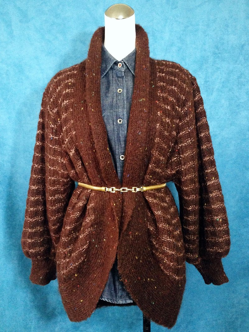 Ping-pong vintage [vintage sweater / blending vintage brown Long thick sweater coat] foreign vintage wool jacket VINTAGE - เสื้อแจ็คเก็ต - วัสดุอื่นๆ สีนำ้ตาล