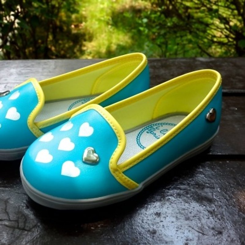 Hanna湖水綠愛心鉚釘樂福鞋(零碼特價，僅接受退貨) - 男/女童鞋 - 其他材質 藍色