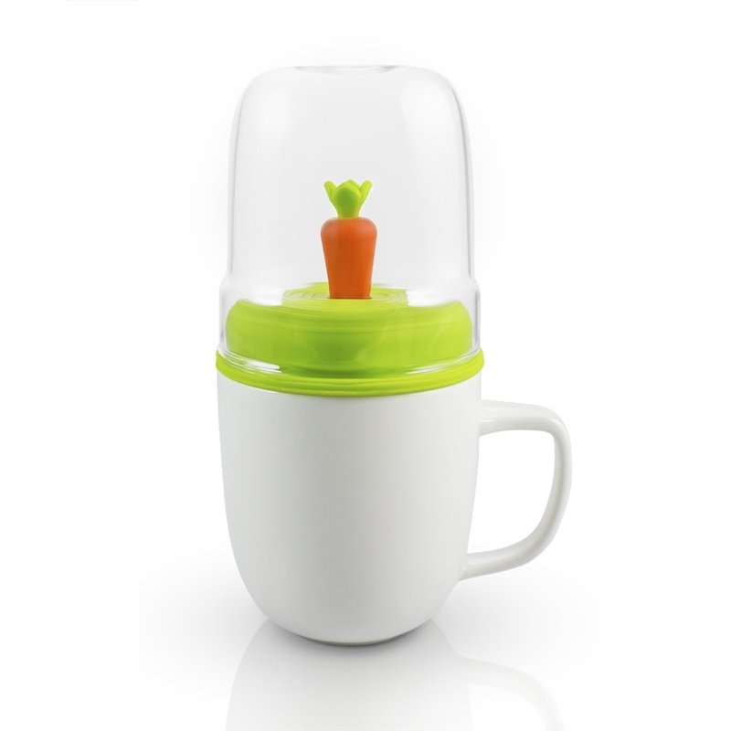 dipper 1++ double cup set (white cup + green lid + carrot stirring stick) - แก้วมัค/แก้วกาแฟ - วัสดุอื่นๆ สีเขียว