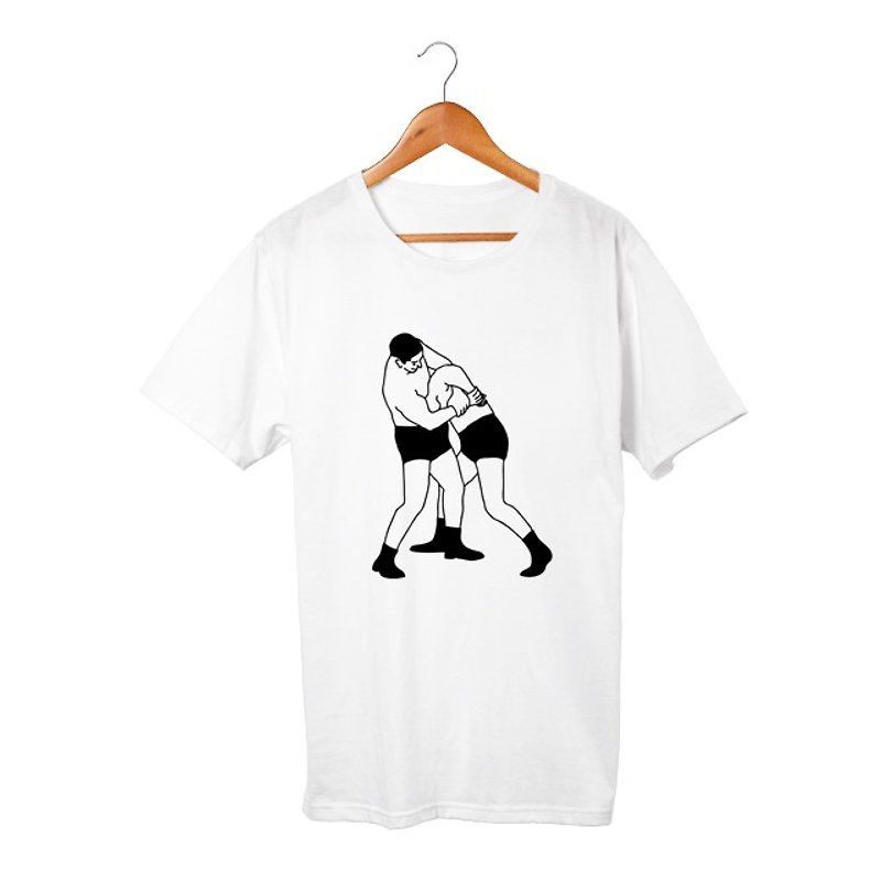 Chicken wing arm lock T-shirt - เสื้อฮู้ด - ผ้าฝ้าย/ผ้าลินิน ขาว