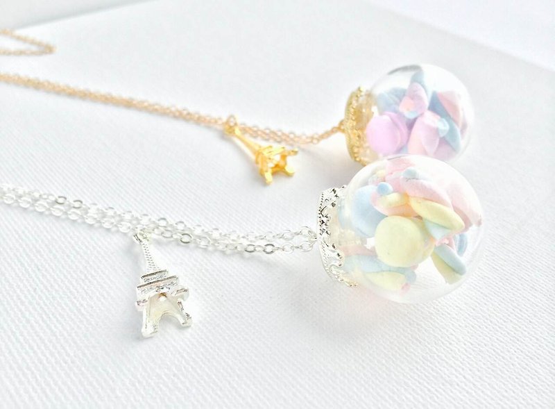 Resin clay crystal ball necklace marshmallow dessert macaroons - Necklaces - Glass Pink