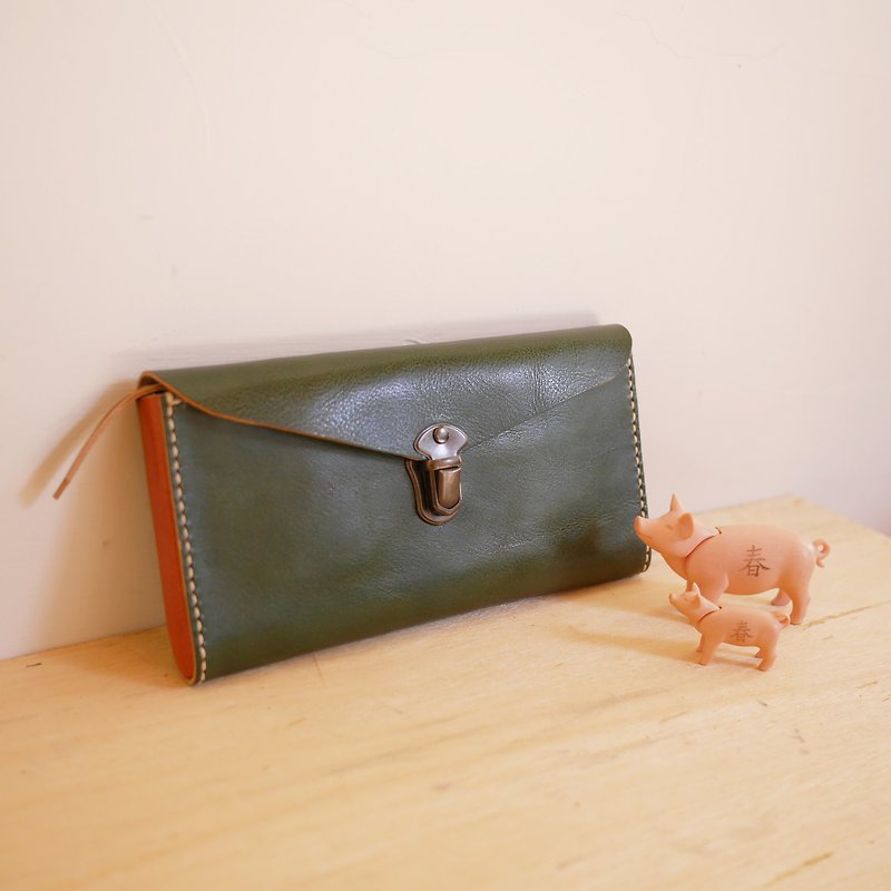 Card Duo Duo Double Color Long Clip - Wallets - Genuine Leather Green