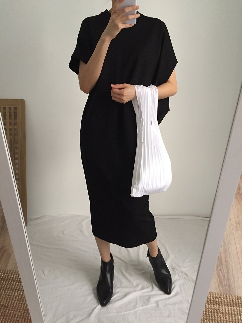 Yohji Dress 和服比例袖棉質中長黑色洋裝 - 洋裝/連身裙 - 棉．麻 黑色