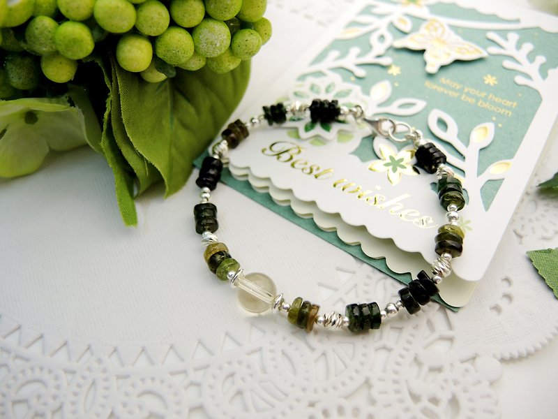 Customized gift-Green Forest-Citrine with yellow-green tourmaline 925 sterling silver bracelet - Necklaces - Gemstone Green