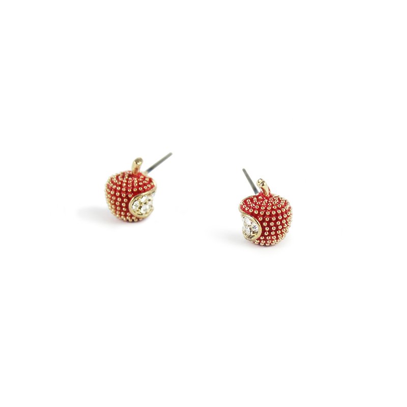 Bibi Fun Selection Series-The red apple that was eaten-stainless steel ear needles - Earrings & Clip-ons - Stainless Steel 
