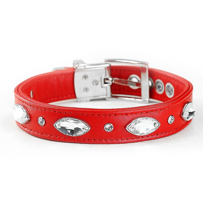 [Adjustment] Sugar Heart Leather Leather Collar ((Send Lettering)) - Collars & Leashes - Genuine Leather Red