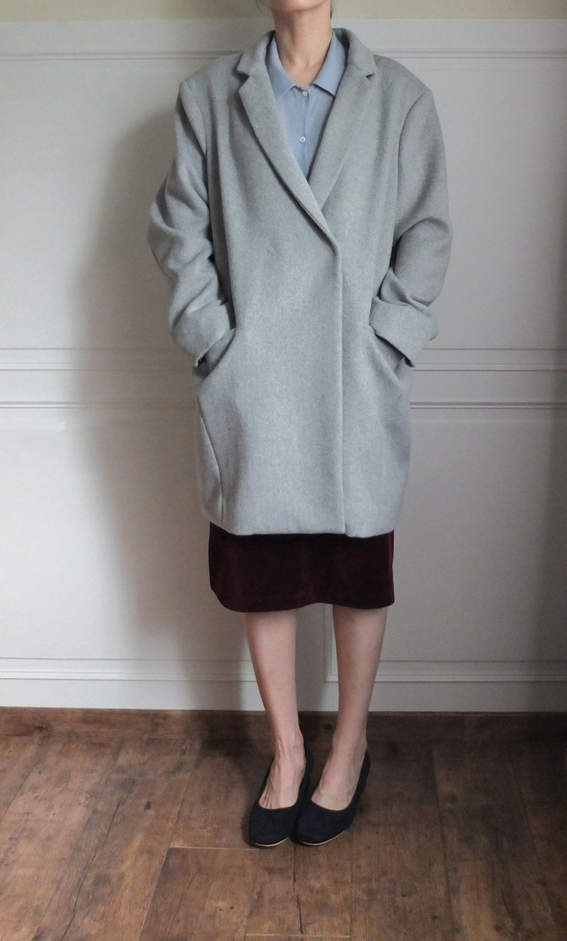 Handmade boyfriend light gray wool coat (discount clearing product L code) - Women's Casual & Functional Jackets - Cotton & Hemp Gray