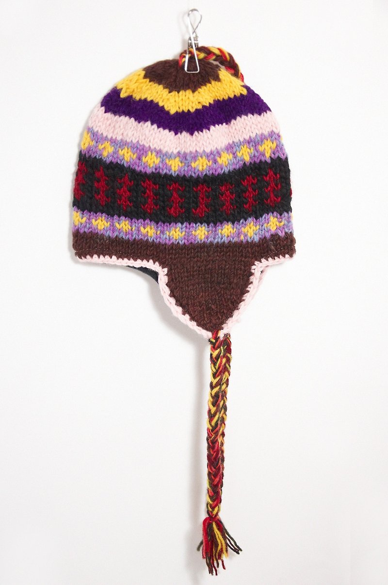 Gift courier hand-woven pure wool hat / flight caps / knitting caps / handmade caps / wool cap - South America coffee hue Totem (a handmade limited edition) - หมวก - วัสดุอื่นๆ หลากหลายสี