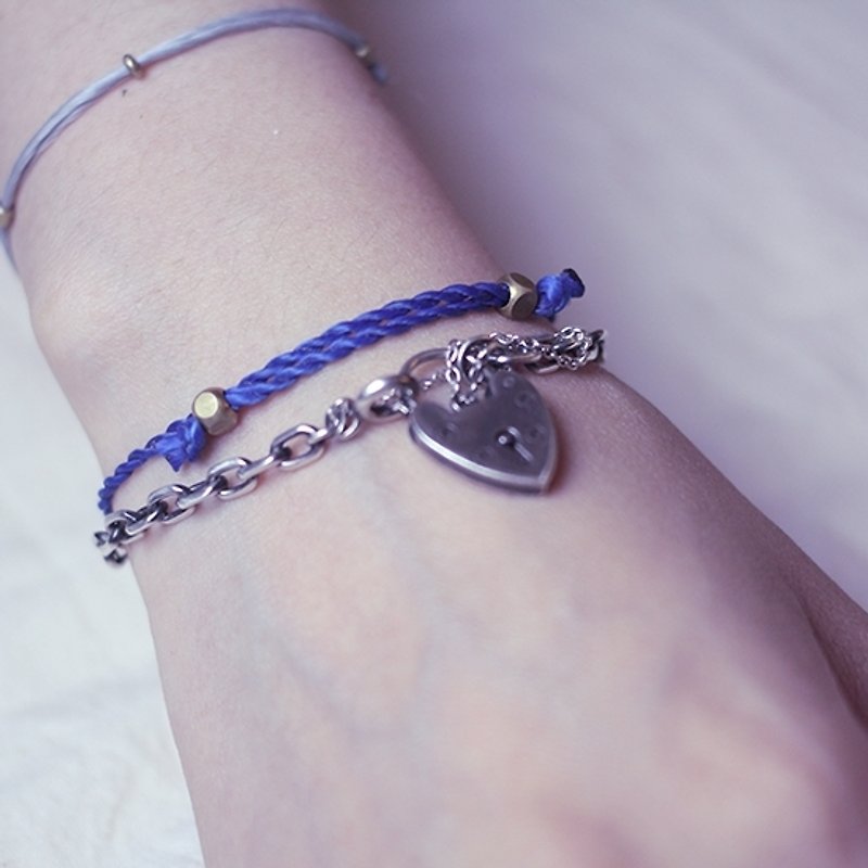 Be careful-Zhanhai blue braided spiral cord dark blue stretch cord Wax cord bracelet - Bracelets - Polyester Blue