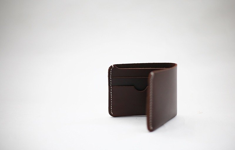 Leather-shop vintage handmade leather tanner goods tanned short purse dark brown - Wallets - Genuine Leather Brown