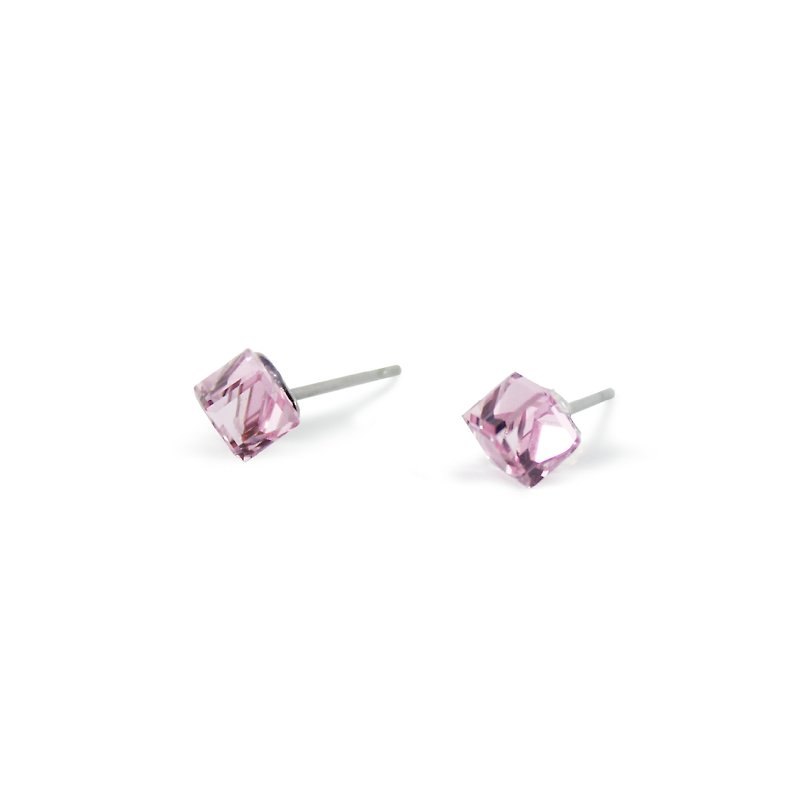 Bibi's Eye "Crystal" Series-Pink Small Square Crystal Ear Pins (Free shipping by mail) - Earrings & Clip-ons - Gemstone 