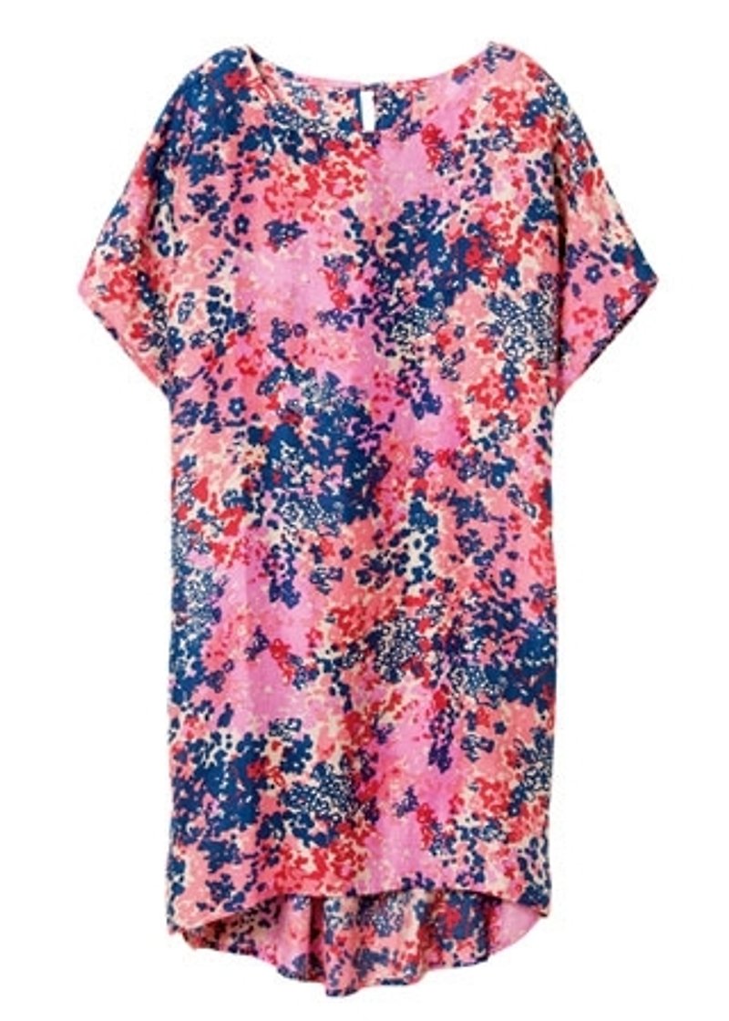 地球樹fair trade-2014「新品系列」- 手織絲 花絹印長版洋裝上衣(粉紅色) - 連身裙 - 其他材質 紅色