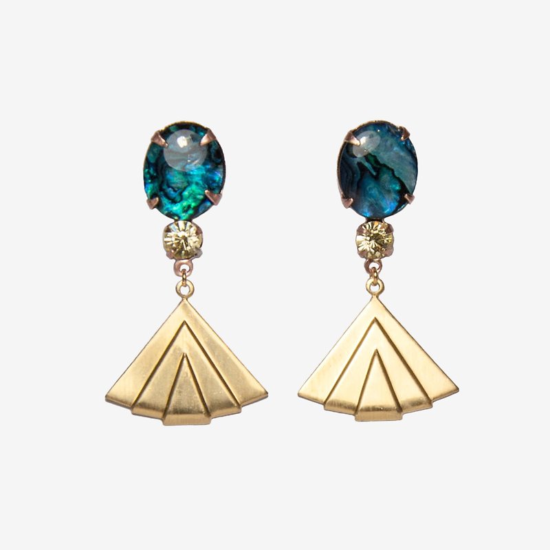 [Indigo] Art Deco Style Abalone Earrings - Earrings & Clip-ons - Other Metals Blue