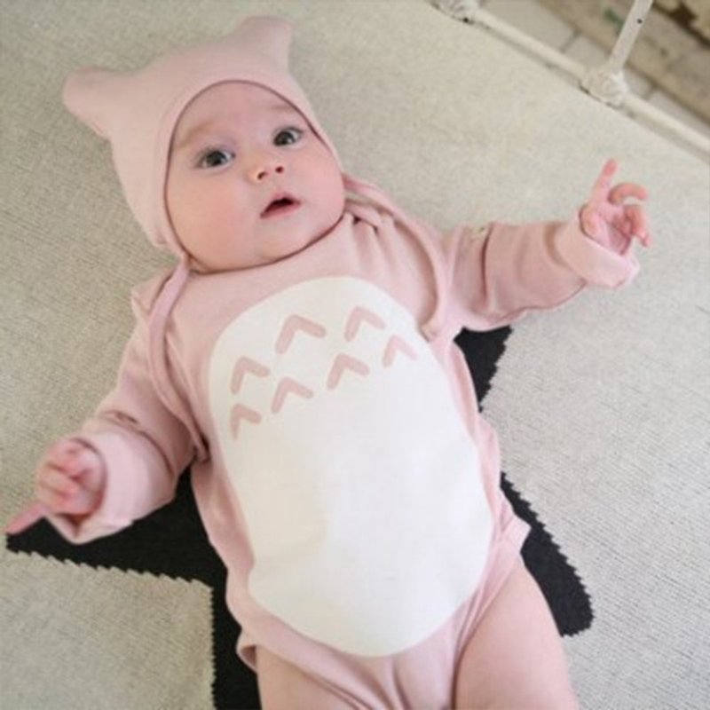 【韓國製】彌之星MiniDressing- Totoro 純棉幼兒包屁衣/長袖款(含耳朵帽) 甜美粉 (M) - 圍兜/口水巾 - 棉．麻 多色
