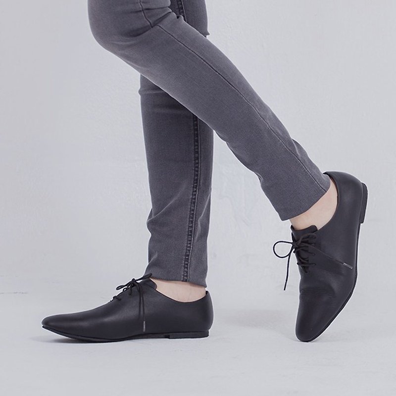Two-way Genuine Leather Jazz shoes black - รองเท้าอ็อกฟอร์ดผู้หญิง - หนังแท้ สีดำ