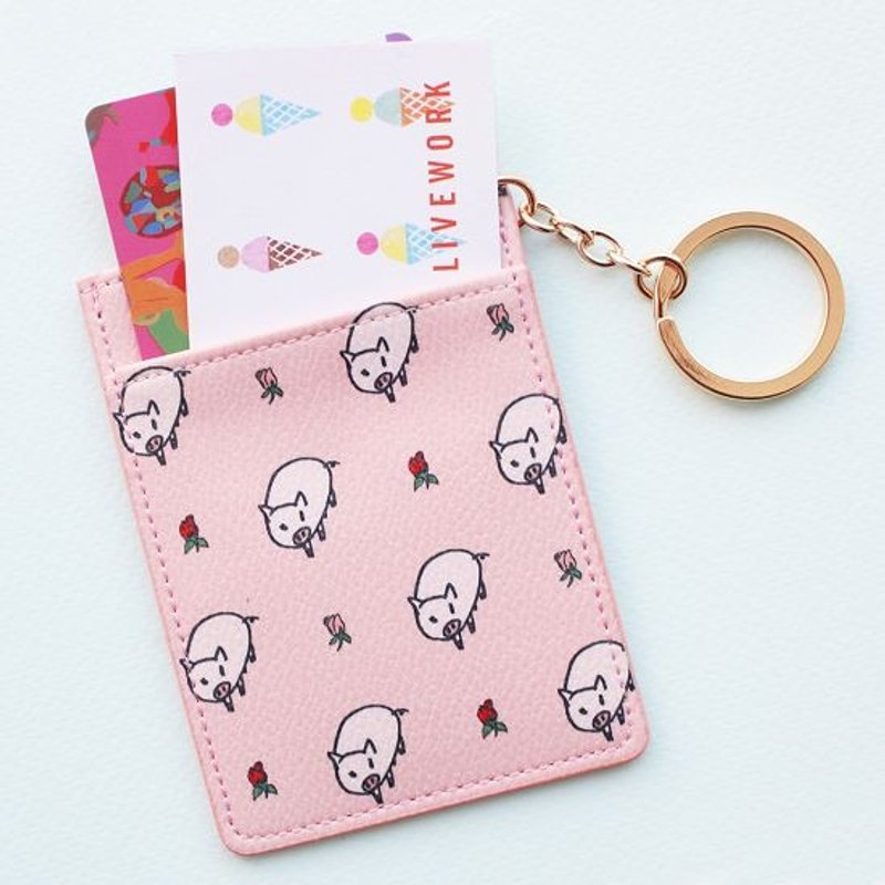 Dessin X Livework-JAM JAM forest ticket clip leather key ring - rose pig, LWK93215 - ID & Badge Holders - Genuine Leather Pink