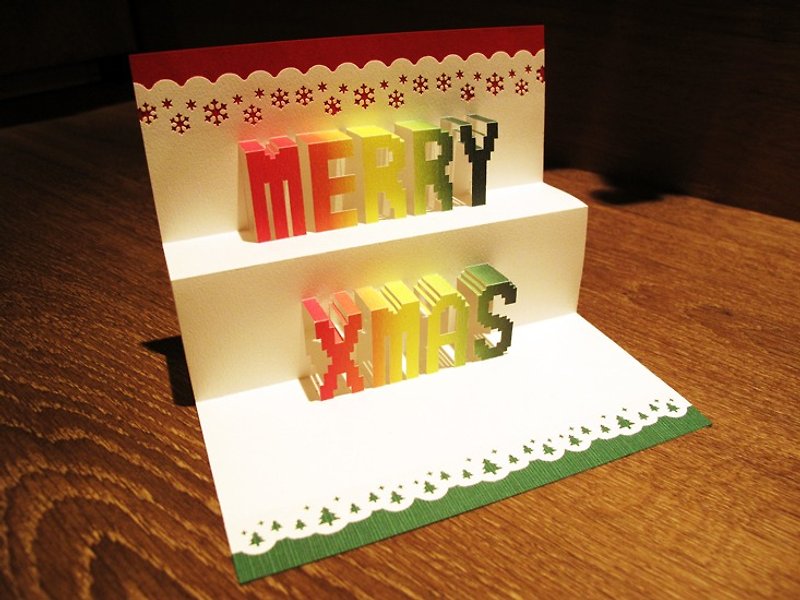 立體紙雕聖誕卡片-MERRY XMAS - 卡片/明信片 - 紙 多色
