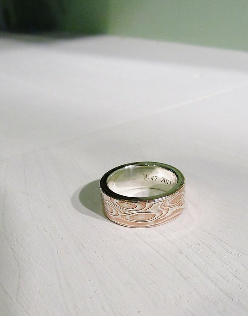 Element 47 Jewelry studio~ mokume gane ring 05 (silver/copper/shibuichi) - แหวนคู่ - โลหะ หลากหลายสี