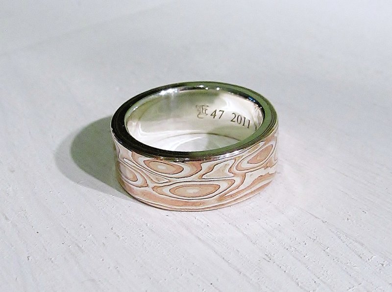 Element 47 Jewelry studio~ mokume gane ring 05 (silver/copper/shibuichi) - Couples' Rings - Other Metals Multicolor