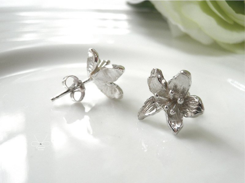 C%手工飾品-----五月雪．油桐花 (耳環) 925純銀  銀飾 - Earrings & Clip-ons - Other Metals Gray