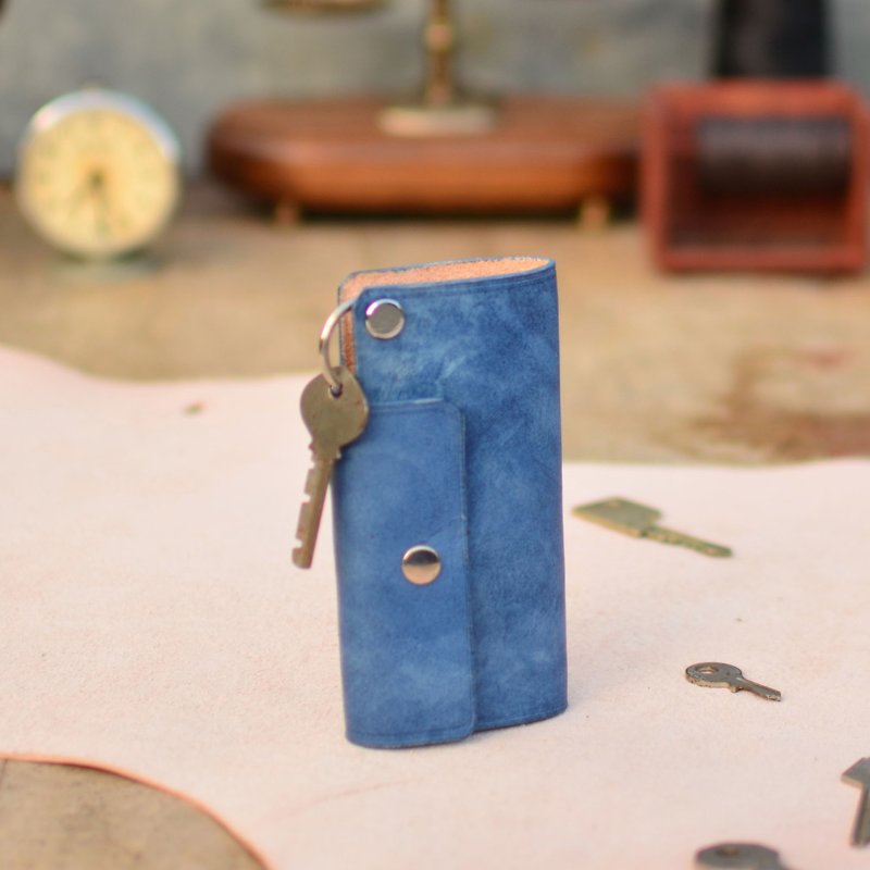 夕卡 Shika // 手製鑰匙包 - 鑰匙圈/鎖匙扣 - 真皮 藍色