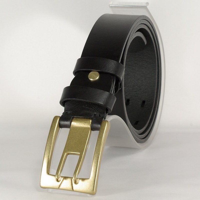 Handmade belt men's and women's leather medium belt black L free customized lettering service - Belts - Genuine Leather Brown