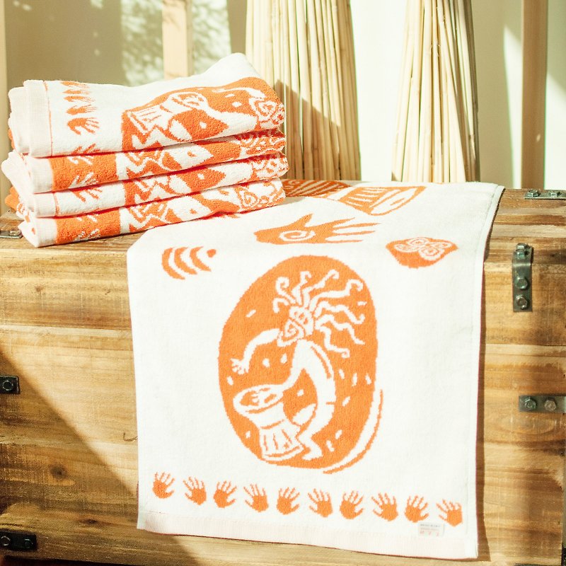 Exchange gifts "Le Djembé African Drum" African cotton-jacquard sports towel - ผ้าขนหนู - ผ้าฝ้าย/ผ้าลินิน สีส้ม