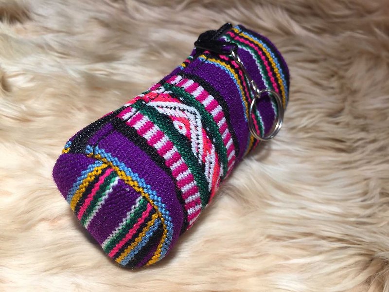 ペルー織りシリンダー小さな財布 - パープル - 小銭入れ - 刺しゅう糸 パープル