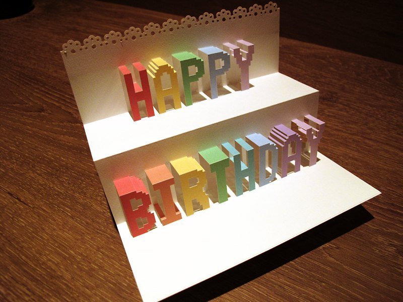 Three-dimensional paper sculpture birthday card-macaron color matching - การ์ด/โปสการ์ด - กระดาษ หลากหลายสี