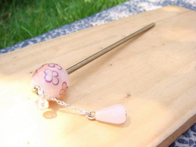柚子林琉璃 - 髮簪 - 花的願望 - 幸福精靈 (粉紫) - 髮夾/髮飾 - 玻璃 多色