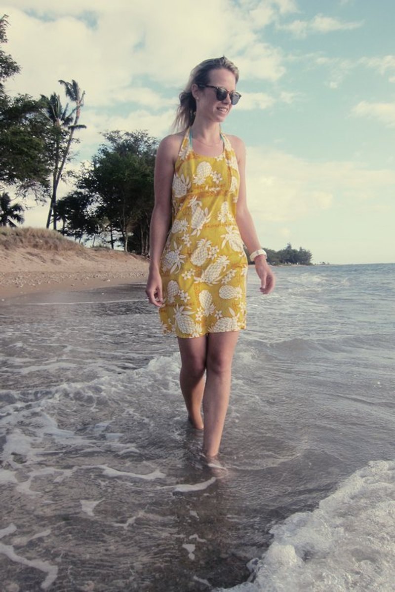 其他材質 洋裝/連身裙 黃色 - [夏威夷古著] 水果雞尾酒露背小洋裝