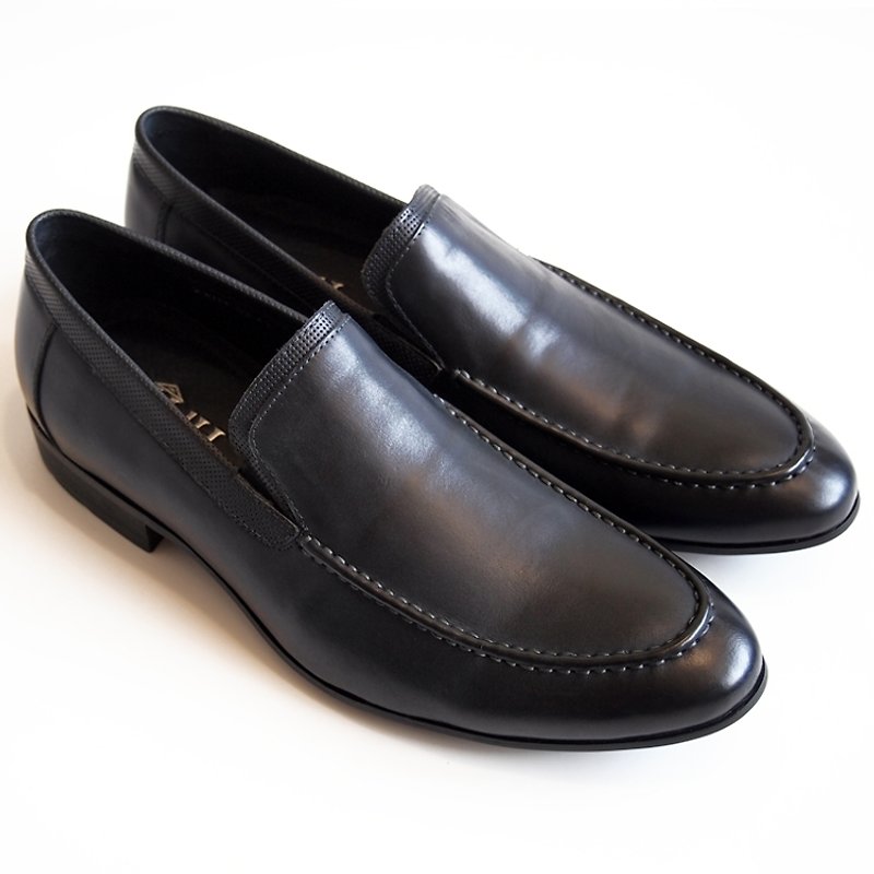[LMdH] D1B17-95 calfskin hand-painted Venetian-loafers shoes I punched wooden heel loafers ‧ ‧ dark gray free shipping - รองเท้าอ็อกฟอร์ดผู้ชาย - หนังแท้ สีเทา