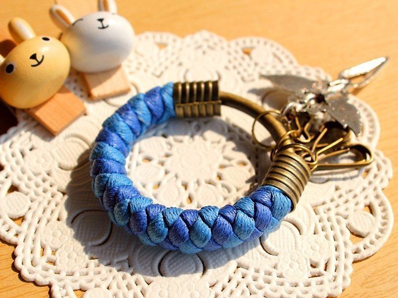 【NI款】純手工編織腊繩鐵環鑰匙圈 - อื่นๆ - โลหะ สีน้ำเงิน
