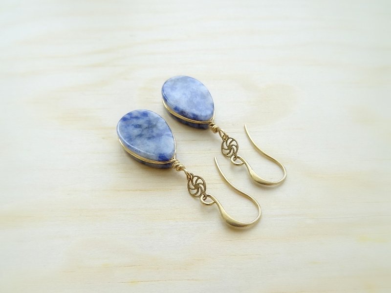 Sodalite Flat Teardrop Antique Brass Drop Earrings | Downton Summer - Earrings & Clip-ons - Semi-Precious Stones Blue