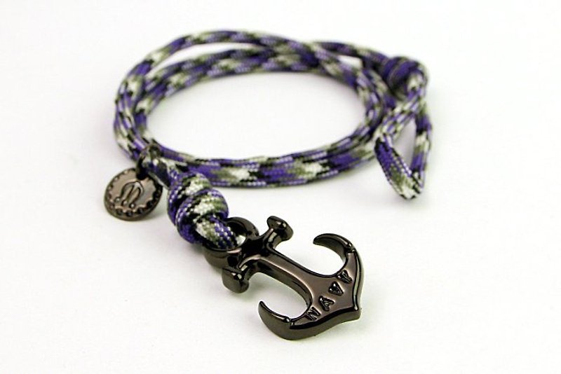 [METALIZE] Anchor with rope bracel three-ring umbrella rope bracelet-sea anchor-purple camouflage (black) - สร้อยข้อมือ - โลหะ 