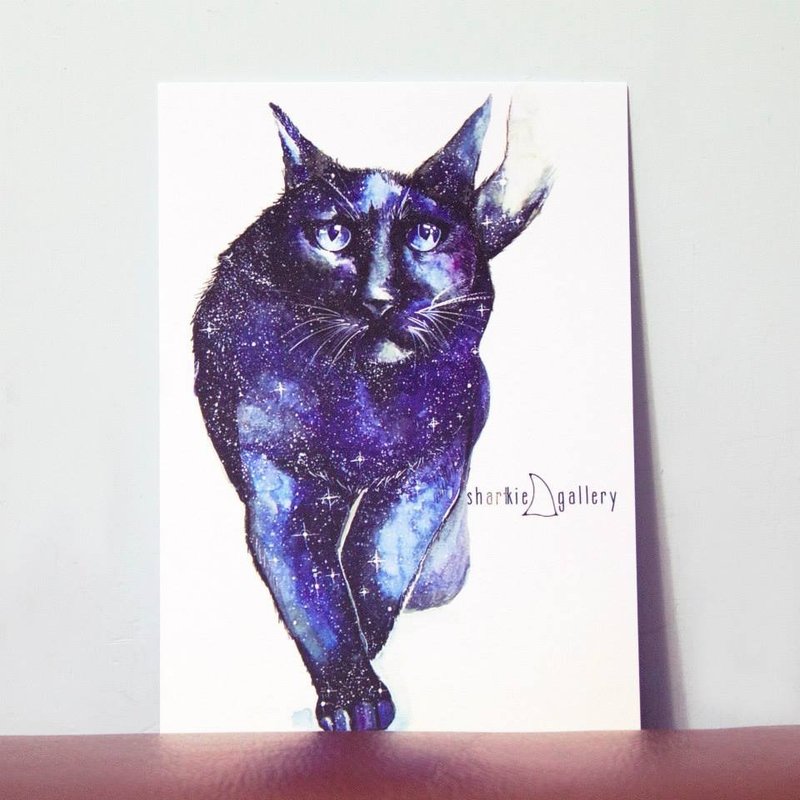 星空貓 明信片 (Galaxy Cat Postcard) - 卡片/明信片 - 紙 藍色