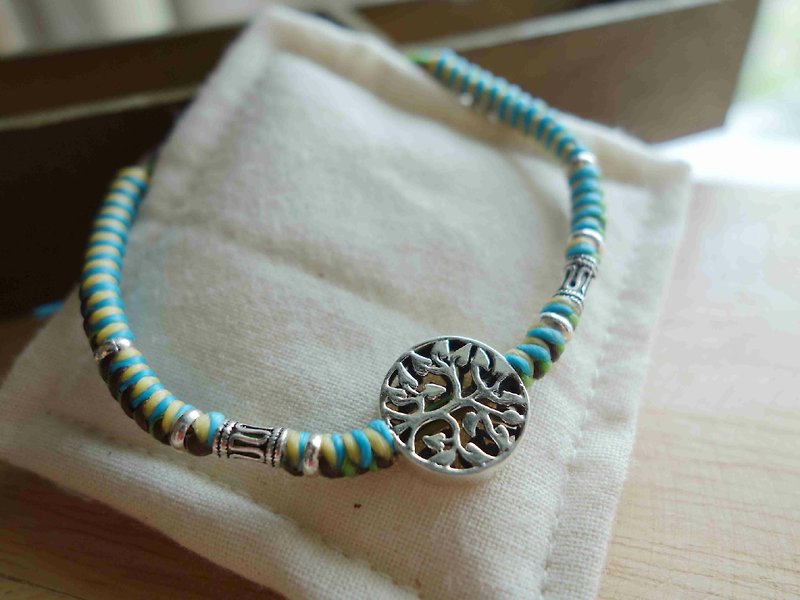 ~米+熊~ 925 Sterling Silver Tree of Life Earth's Silk Silk Wax Knit Bracelet Bracelet ( - สร้อยข้อมือ - โลหะ สีเขียว
