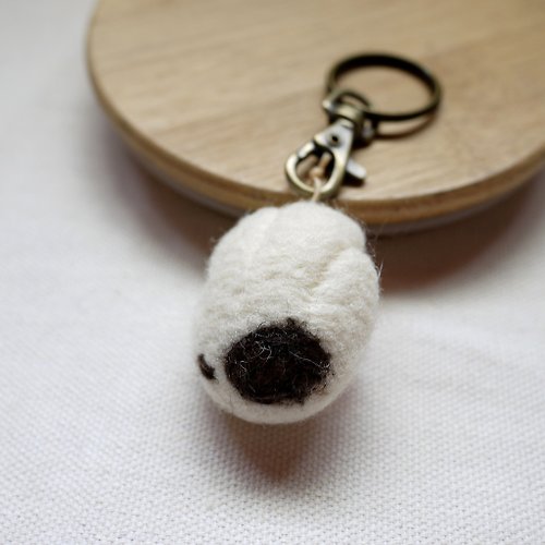 【Wool's】羊毛氈兒 羊毛氈貓掌鑰匙圈-白底黑點點