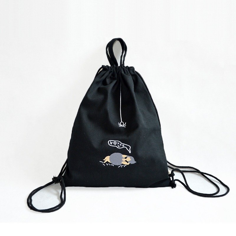 After the original embroidery cotton canvas tote outdoor camping backpack inside / rear bag / durable - Drawstring Bags - Other Materials Black