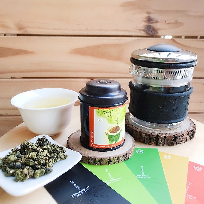 【Wu-Tsang】Colorful Ring teapot - Black (200ml) + Charcoal-baked Oolong Tea (18g) - ถ้วย - แก้ว สีดำ