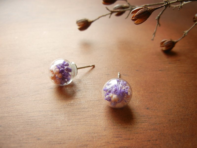 *coucoubird*Lavender pink purple flower earrings/anti-allergic ear acupuncture - ต่างหู - แก้ว สีม่วง
