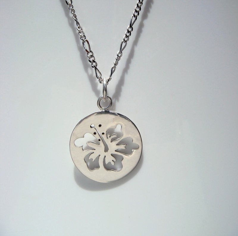 Hibiscus girl. Cut out silver coins. Sterling silver necklace - Necklaces - Other Metals Pink