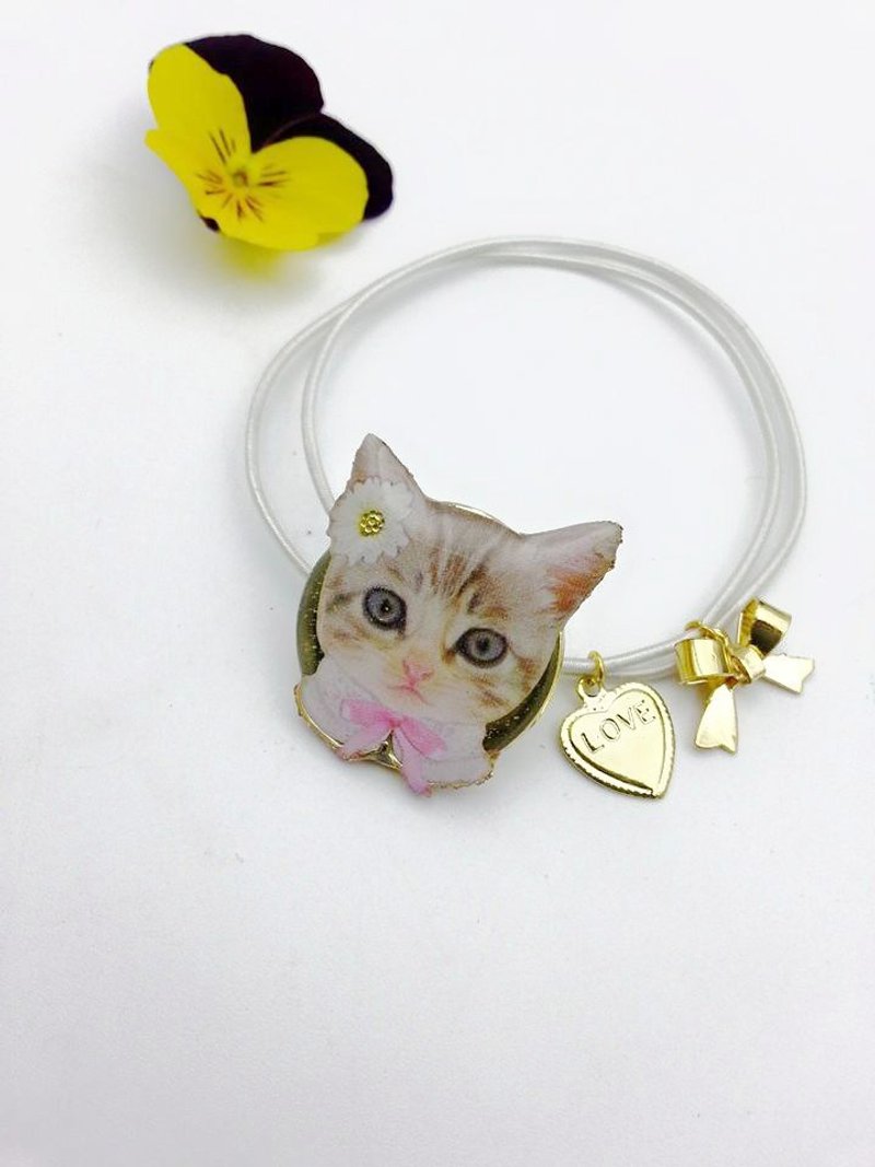 [Lost and find] cat love bow strap headdress - สร้อยข้อมือ - โลหะ ขาว