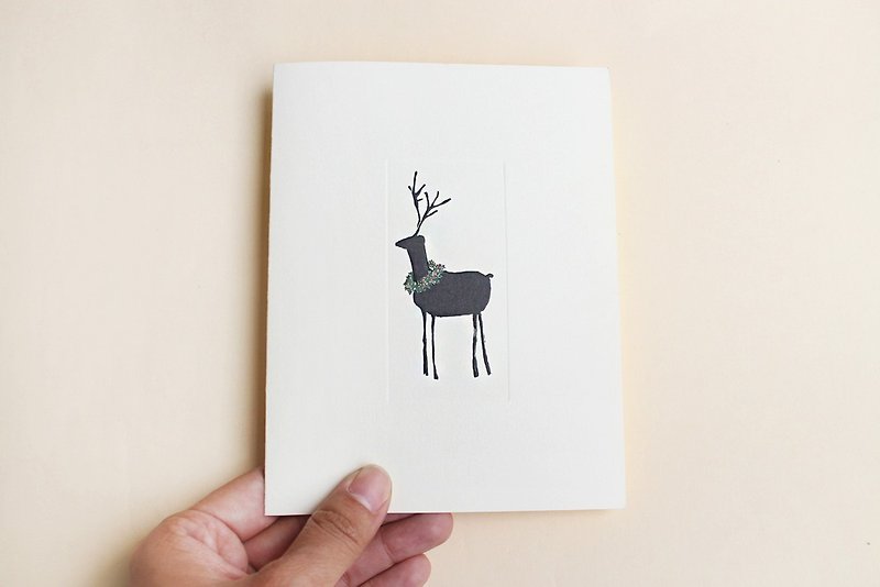 美國純綿打凸印刷卡片-花圈小鹿 | CRANE - 卡片/明信片 - 紙 白色
