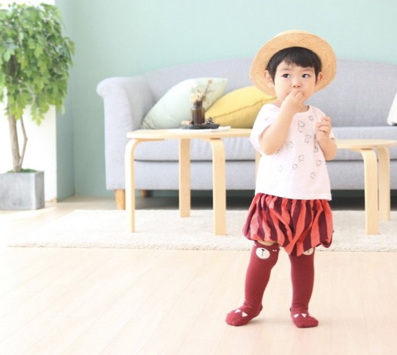 [Made in Korea] Mizhixing MiniDressing- Cool Bear Children's Elastic Socks Anti-slip Socks Children's Socks - ถุงเท้า - ผ้าฝ้าย/ผ้าลินิน สีแดง