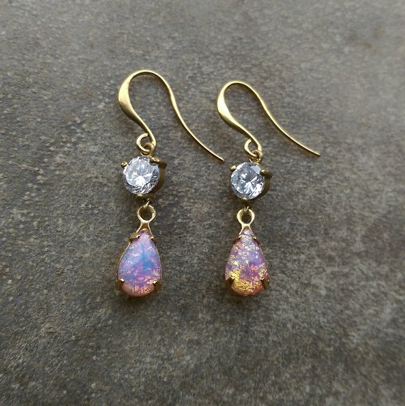 Pink retro psychedelic zircon earrings - Earrings & Clip-ons - Gemstone 